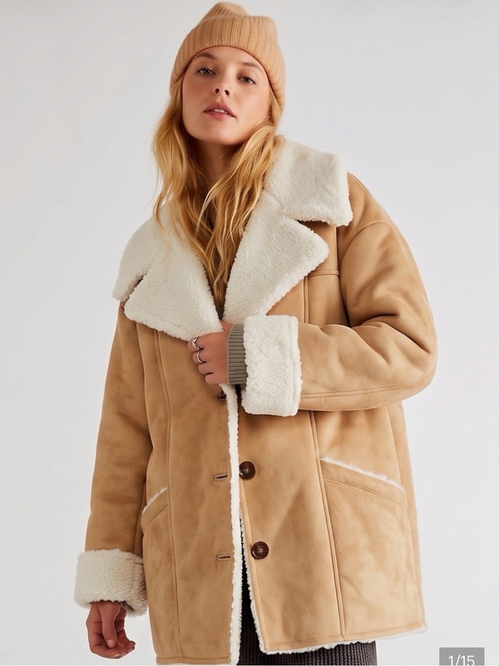 Free People Diego Coat in Tan Faux Suede with Ivory Sherpa lining BNWT 🤎🐰